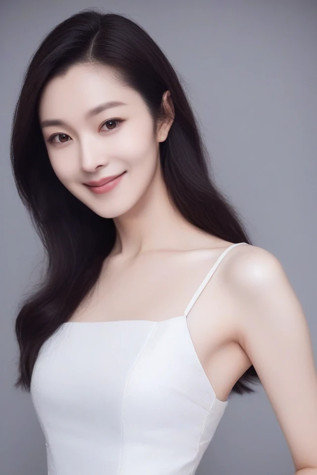 （8k、high resolution、High resolution、Fine details）tight white dress、Cabaret Club、45 years old、Natural Makeup、Bust-up angle、White background、Smile、Black Hair