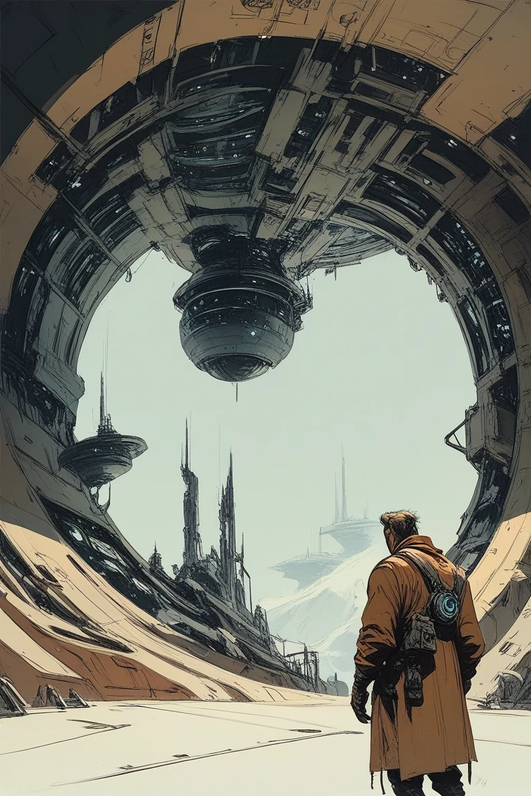 A man standing beneath a spaceship, score_9, score_8_up, score_7_up