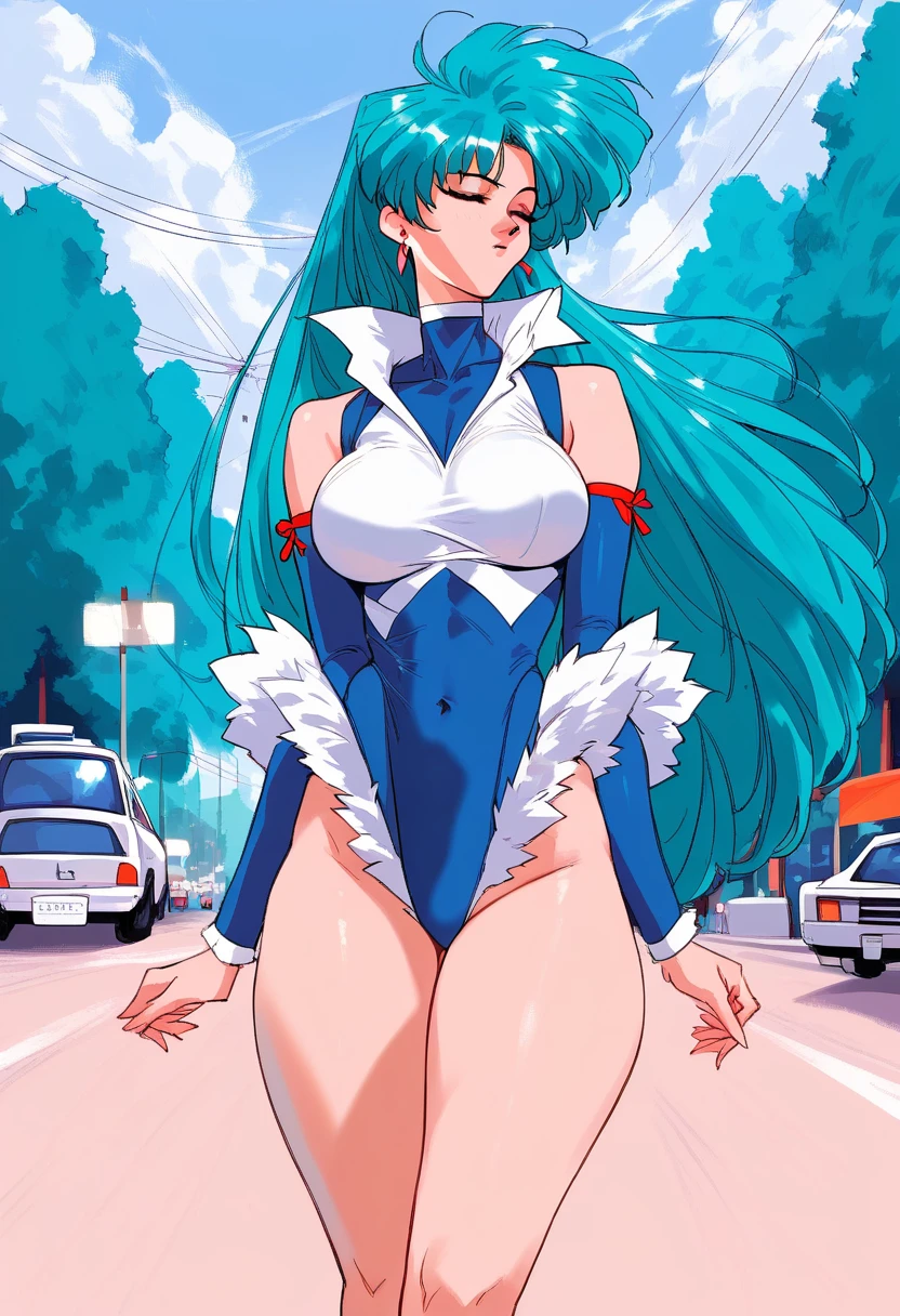 score_9, score_8_up, score_7_up, score_6_up, score_5_up, score_4_up, masterpiece, best quality, BREAK,
1girl, outdoors,   <lora:Milfy_Viper:1> milfyviper, long hair, large breasts, aqua hair female, earrings, detached sleeves, leotard,   <lora:Mikayori_Style:1>