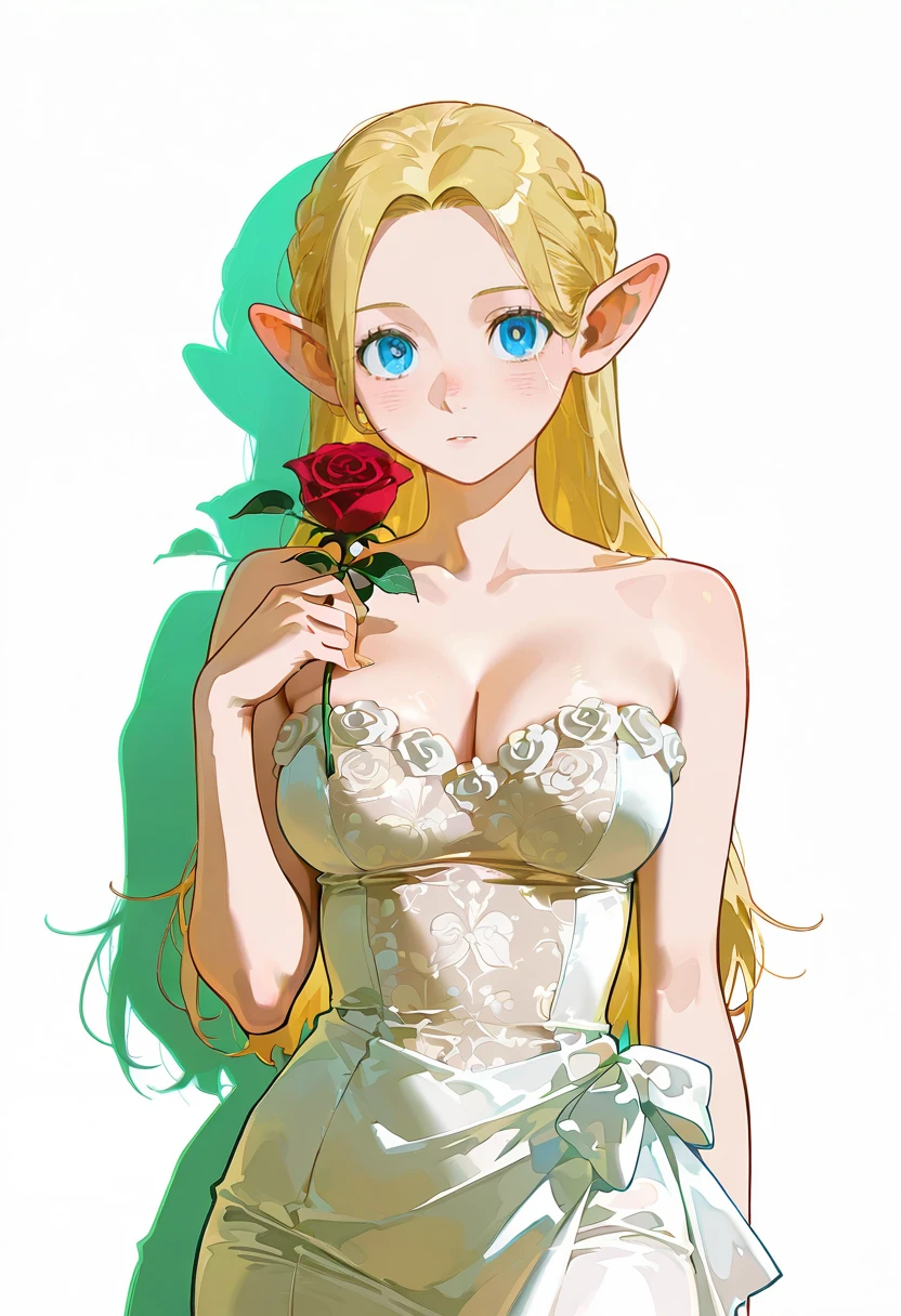 1girl,solo,looking at viewer, echo (circa), wrc dress, bare shoulders, rose, marcille_donato