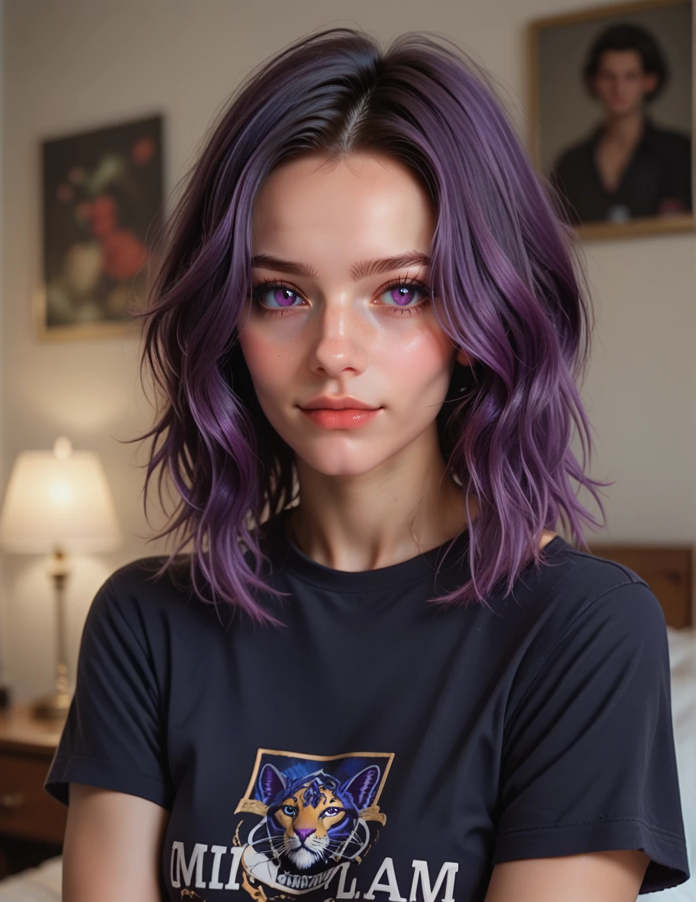 score_9, score_8_up, score_8, score_7_up, score_7,
Portrait of a beautiful girl, 25 years old, with dark purple hair, purple dark eyes, room, short black shirt,
<lora:topmodel:1>
<lora:julia_pony_final:1> juliaponyvf