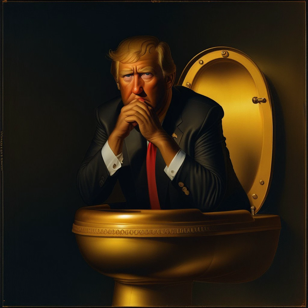 Donald Trump stuck in a toilet