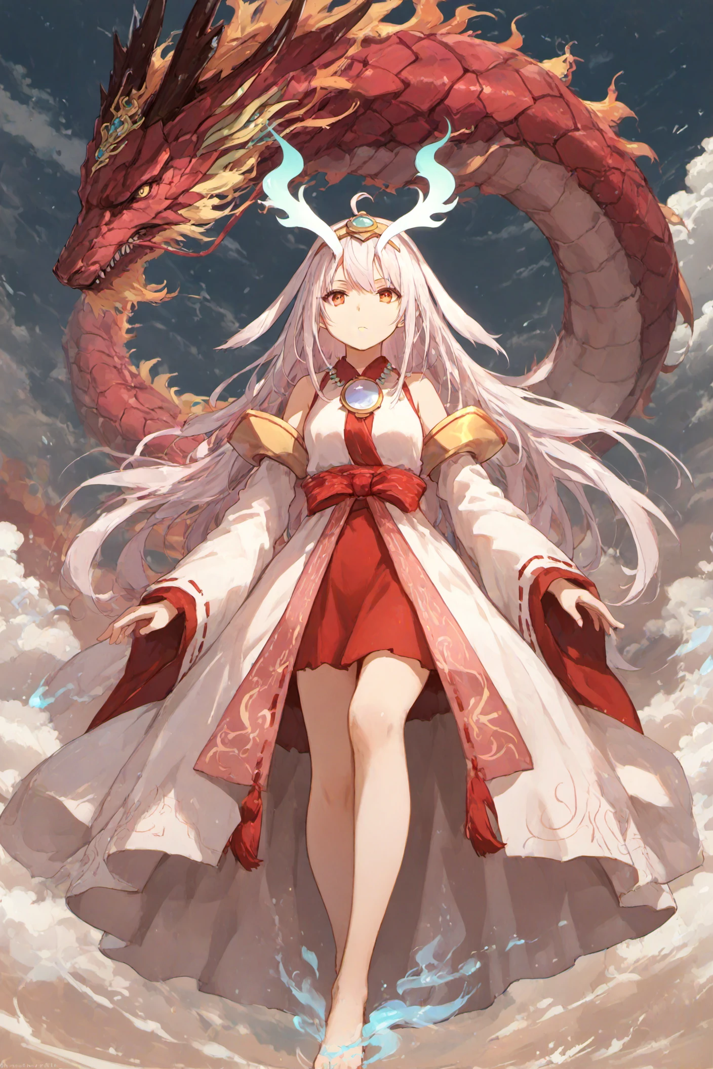 (score_9,score_8_up,score_7_up),source_anime,rating_safe,detailed_eyes,1girl,kurikara-tendou,(eastern_dragon:1.0)(cowboy_shot:1.1),,expressionless, bare_legs, ,cloud,