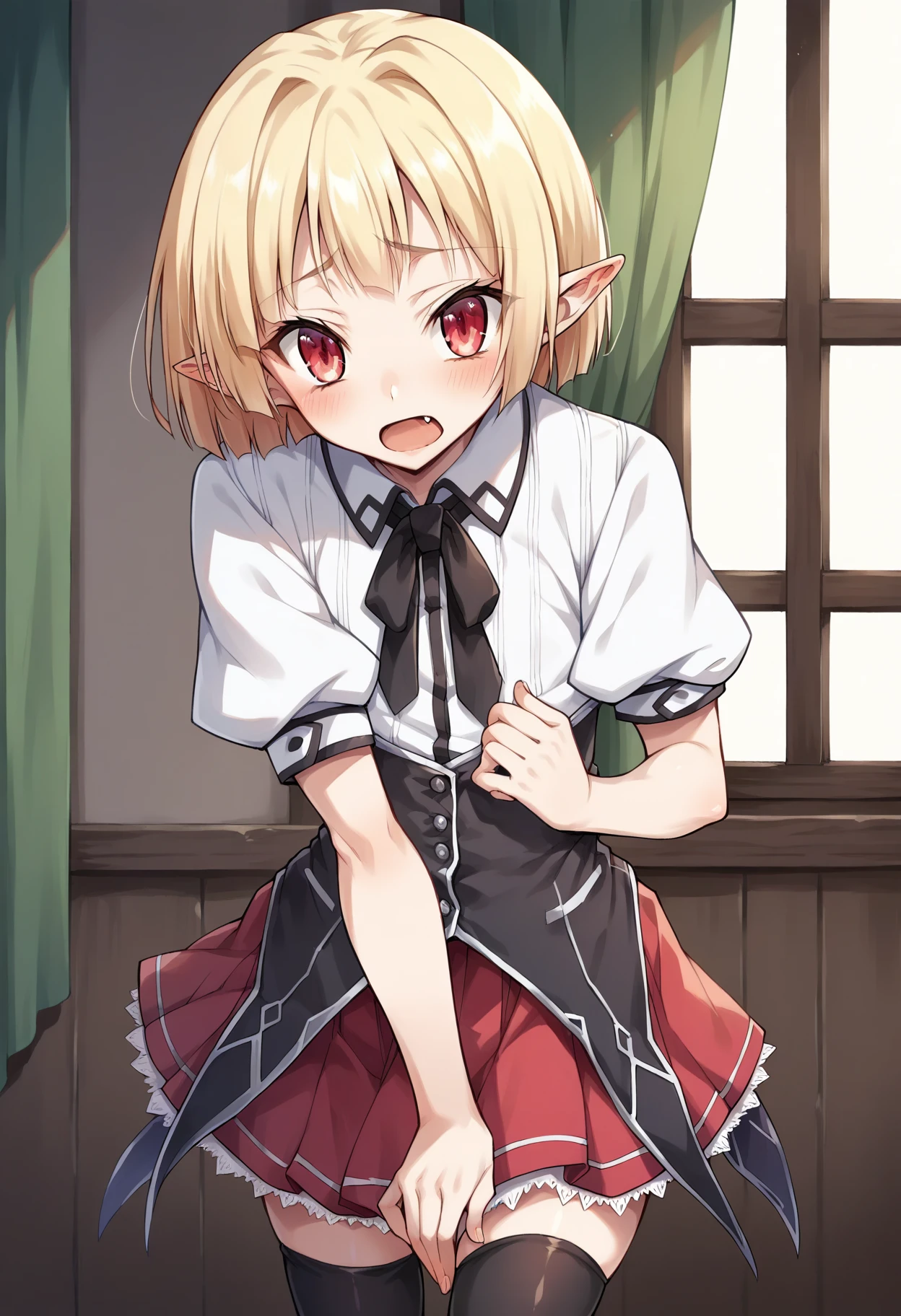 score_9, score_8_up, source_anime, highly detailed, femboy, otoko no ko, BREAK bridgetSDXL, 1boy, gaspervladi, gasper vladi, short hair, blonde hair, (red eyes:1.3), pointy ears,
BREAK bikini,skirt lift,panties showing,bulge,blushing,scared,maid outfit,black thighhighs,black bikini,flat chest
BREAK indoors, classroom,
BREAK looking at viewer, (cowboy shot:1.5),
BREAK (masterpiece:1.2), best quality, high resolution, unity 8k wallpaper, (illustration:0.8), (beautiful detailed eyes:1.6), extremely detailed face, perfect lighting, extremely detailed CG, (perfect hands, perfect anatomy),