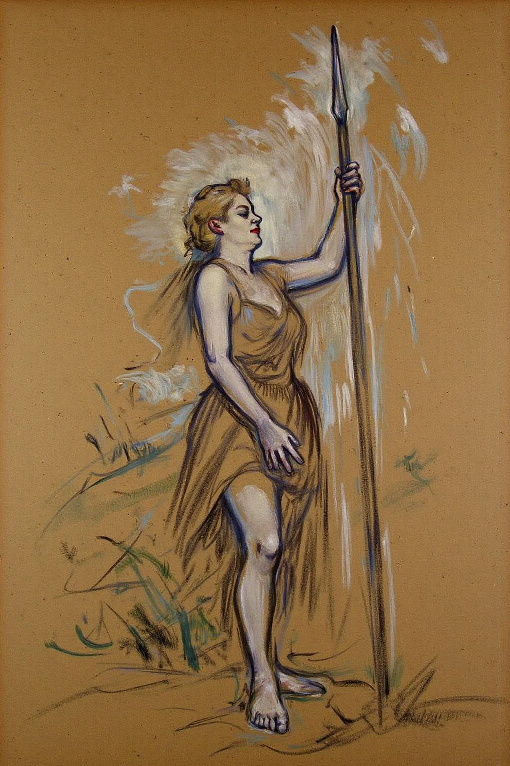 lautrec1 painting
This image is a drawing created using charcoal and pastel on brown paper. A Valkyrie lifting her spear towards the sky <lora:lautrec3_cap_d6a3e11:1.0><lora:812914662329934961:0>