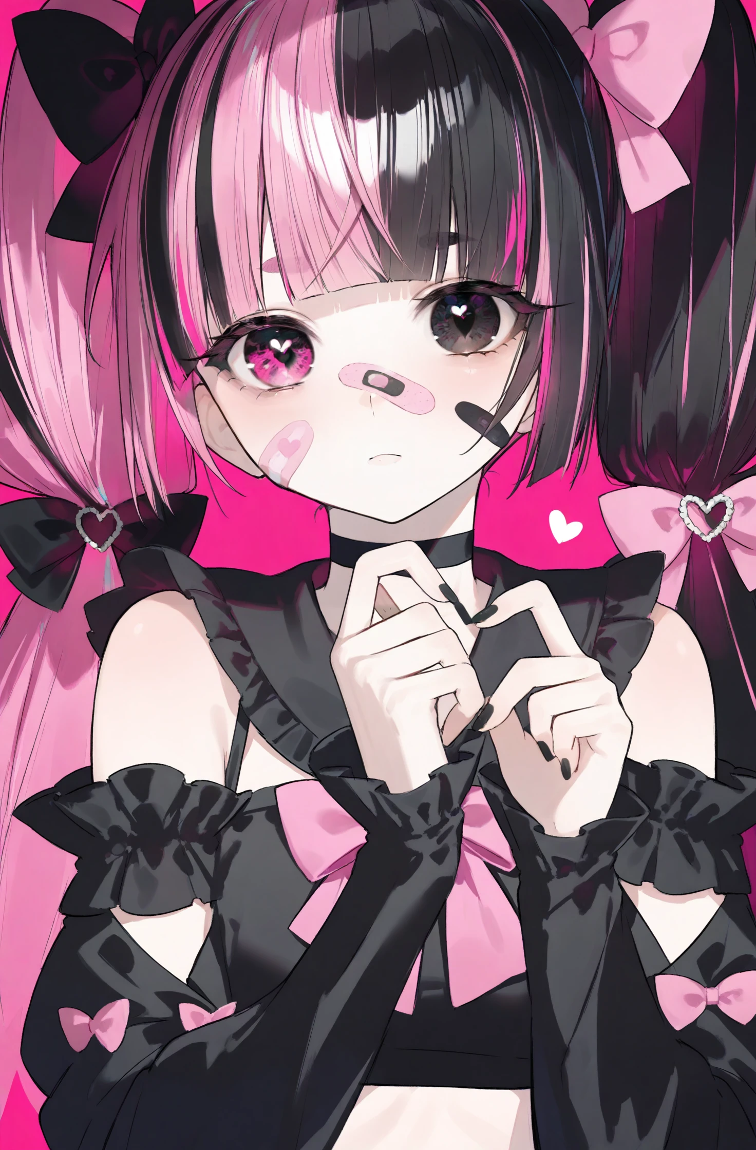 Cloth Mask Twin tails Heart Eyes Platform boots Pink ruffled dress Black Hair Long Hair