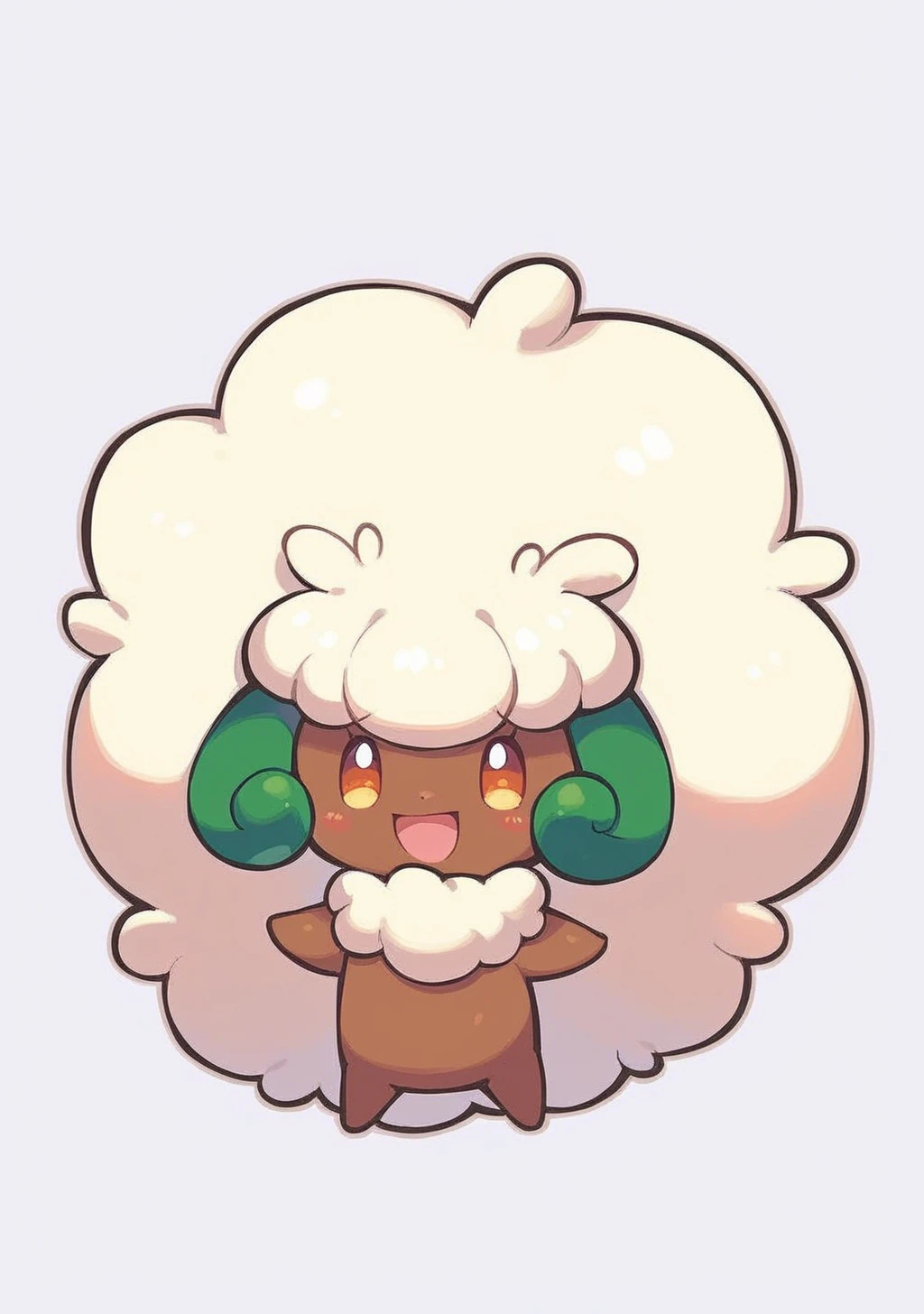 score_9, score_8_up, score_7_up, score_6_up, score_5_up, score_4_up, masterpiece, high quality, BREAK, full body, BREAK,   <lora:Whimsicott_Pony_XL_-_Trimmed:0.8> Whimsicott, pokemon, creature, girl, 1girl, lots of hair, excessive hair, white hair, tanned, ram horns, green horns,  short, chibi, pokemon \(creature\)