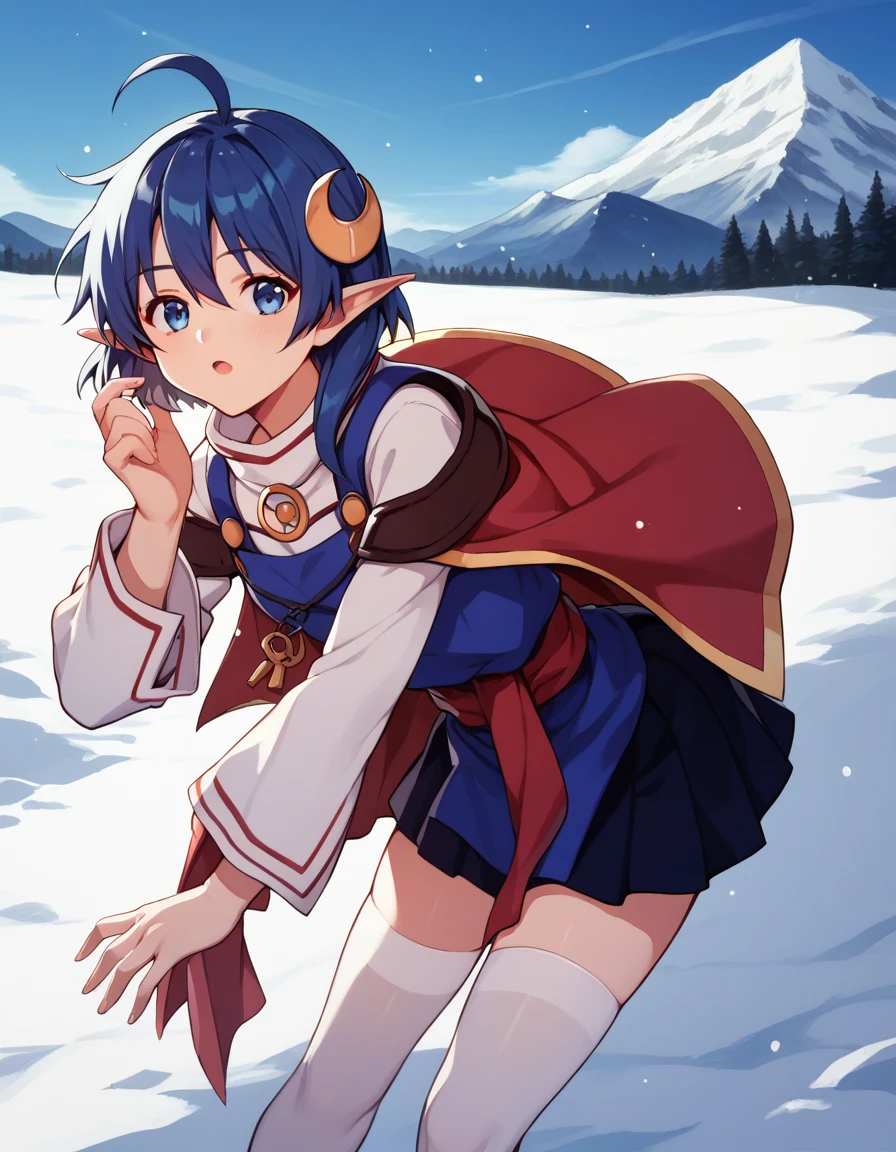 <lora:so2rena_SDXL_pony_fp16:1>,so2rena, 1girl, skirt, blue hair,blue eyes, ahoge,crescent hair ornament, red cape, cape,white thighhighs,snow,mountaintop,leaning forward, score_9, score_8_up, score_7_up, BREAK source_anime, rating_questionable, best quality, masterpiece, uncensored,[pony diffusion V6 is trained by PurpleSmartAI:100]