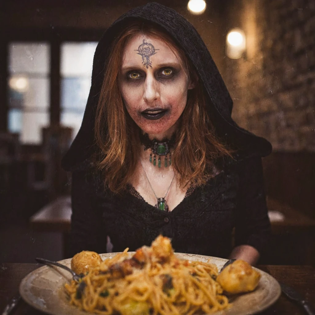 zombie, tattered ruined clothes, dead rotting skin on the face, dirty muddy hair, extremely detailed dried rotting peeling dead skin, malnourished woman, blind, wide angle, detailed environment, detailed background, highly detailed, intricate, detailed skin, natural colors, professionally color graded, photorealism, 8k, moody lighting, art by George Pfau