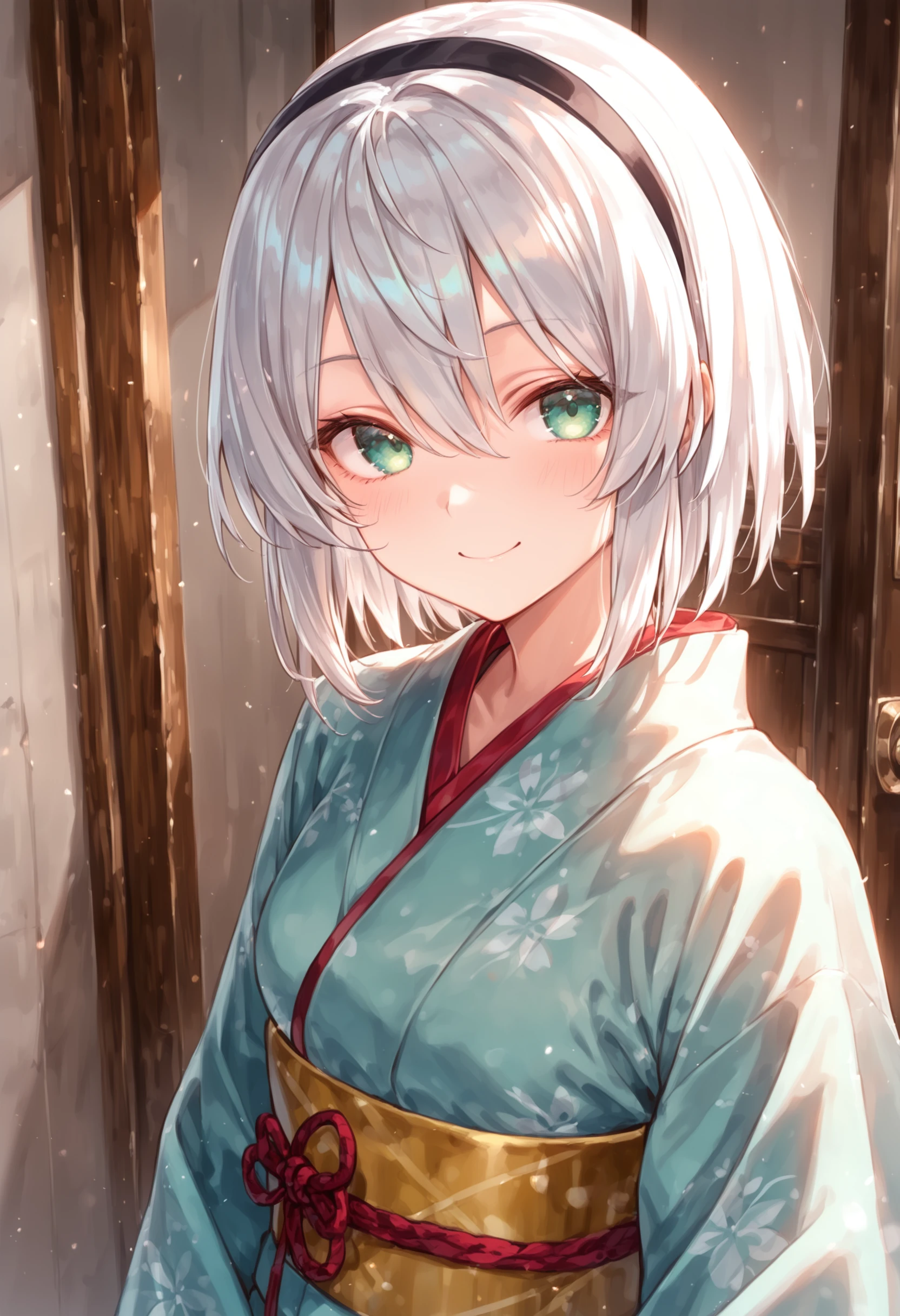 masterpiece, best quality, absurdres, safe
1girl amnesia, short hair, hairband, green eyes
kimono, looking at viewer, smile
<lora:avilia_amnesia_il_d32:1>