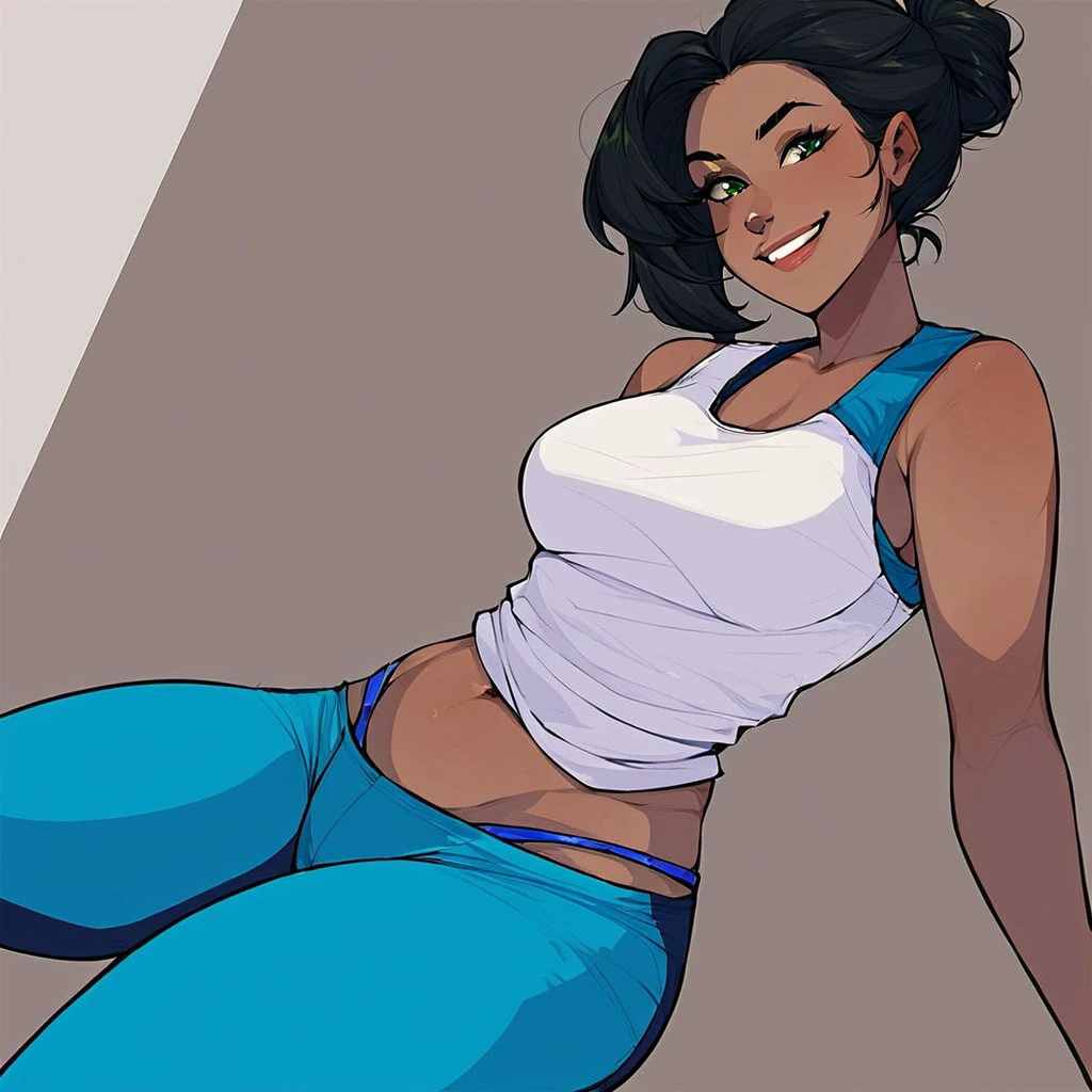 Cloth bulge, crotch bulge, cock bulge till inner thighs, enormous cock bulge, yoga pants, female, futanari, evil, mean, bully, evil smile