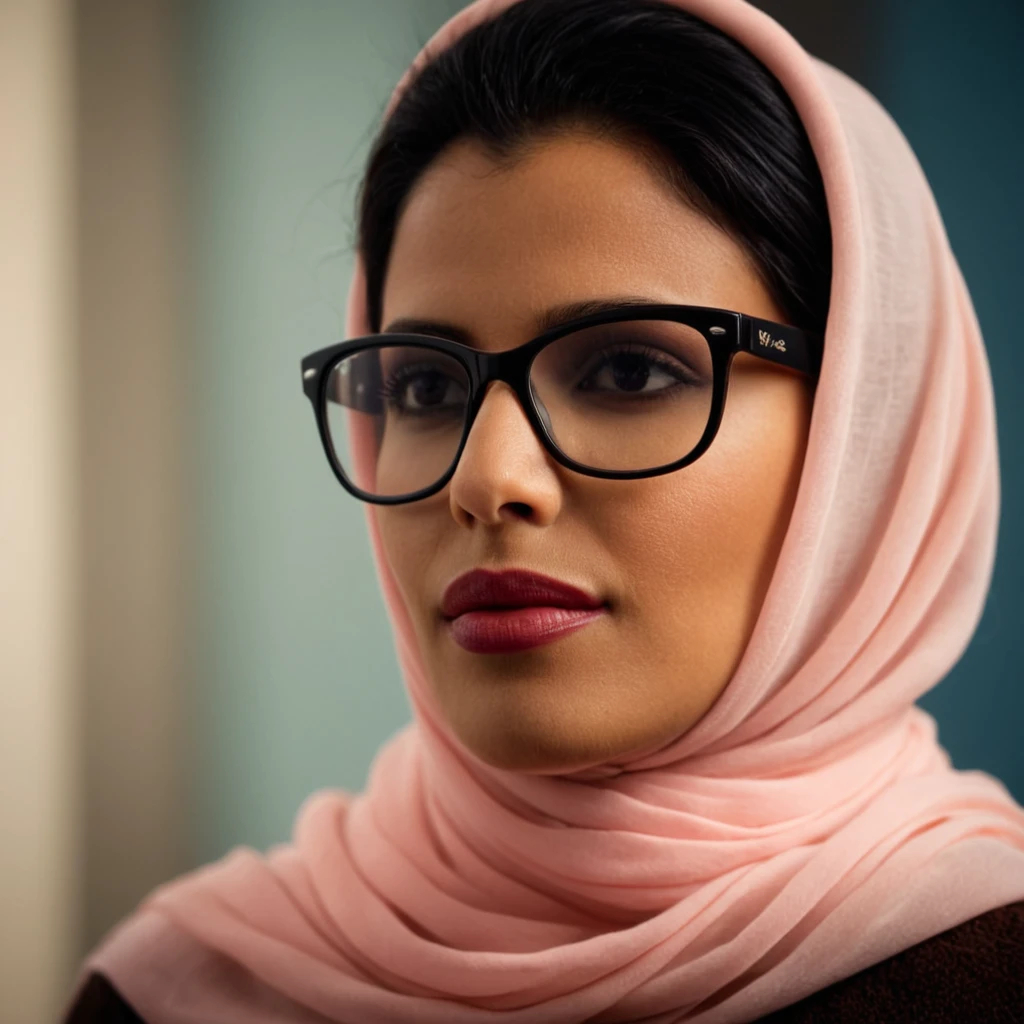 cinematic film still of <lora:scarf style xl v1:1>
scarf an Arab woman wearing thick glasses and a pink scarf, scarf style, solo, black hair, closed mouth, brown eyes, glasses, indoors, hood, scarf, lips, portrait, black-framed eyewear, nose, white scarf, photorealistic, closeup, profile, shallow depth of field, vignette, highly detailed, high budget, bokeh, cinemascope, moody, epic, gorgeous, film grain, grainy