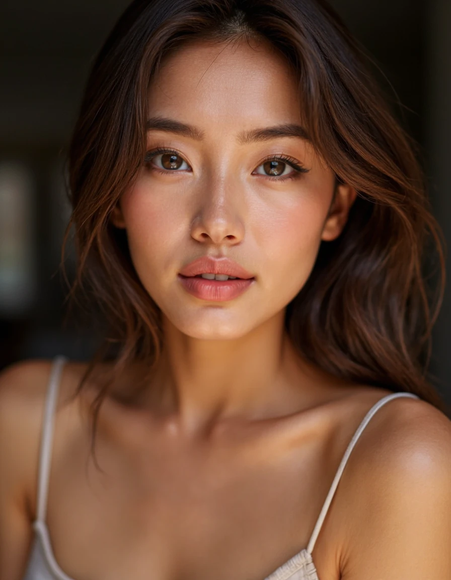 This is a beautiful photograph of a woman,bright glistening skin,realistic skin,skin pores,upper body,