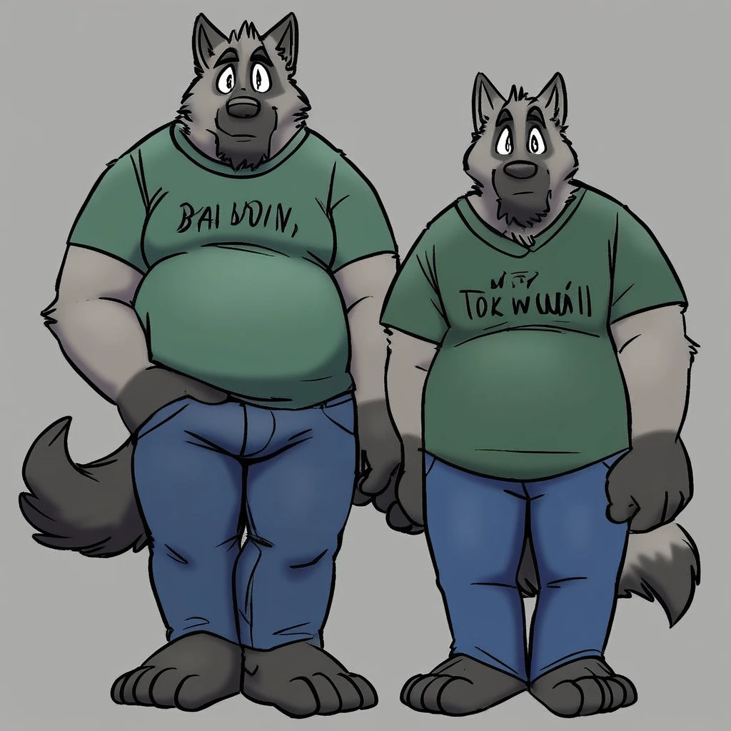 A hyena furry boy, green, Moderately fat, dominant standing, hungry expression