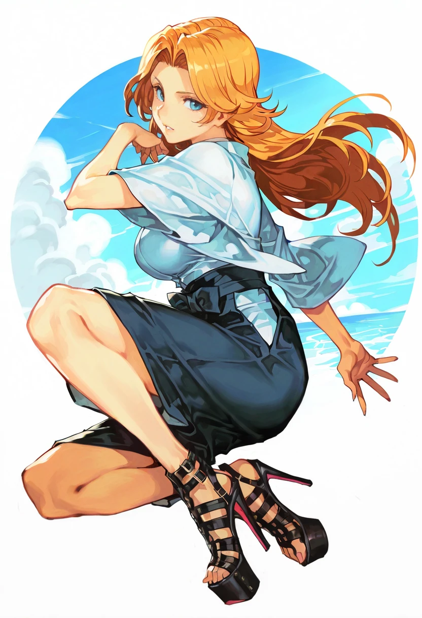 1girl,solo,looking at viewer, hungry clicker,r heels, sandals, platform footwear, toeless footwear, matsumoto_rangiku