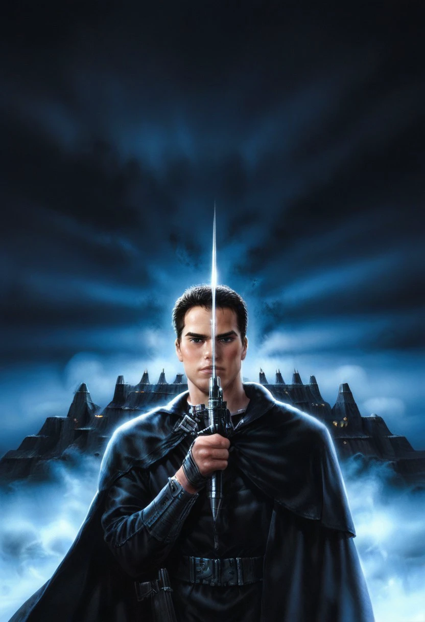realistic, dark theme, low light, 1boy, solo.
fit body, SFMale, Male noble. Cape, weapon.