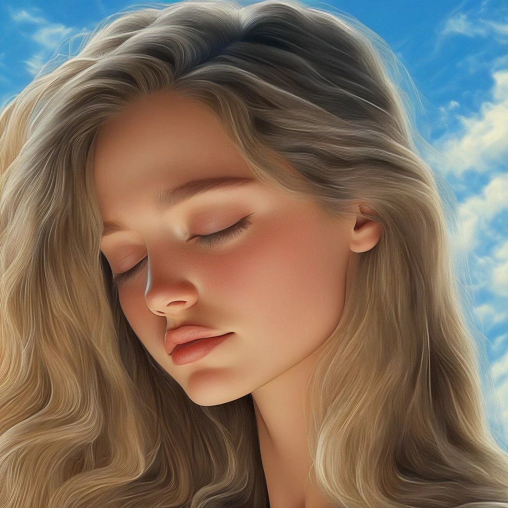 sky, looking at viewer, solo, closed eyes, blue eyes, simple background, wings, long hair, mole