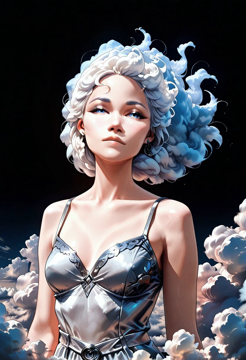 masterpiece, best quality, newest, absurdres, highres,  PaintedComicV4.0,  Air(Theme), 1girl, livling cloud, cloud hair,