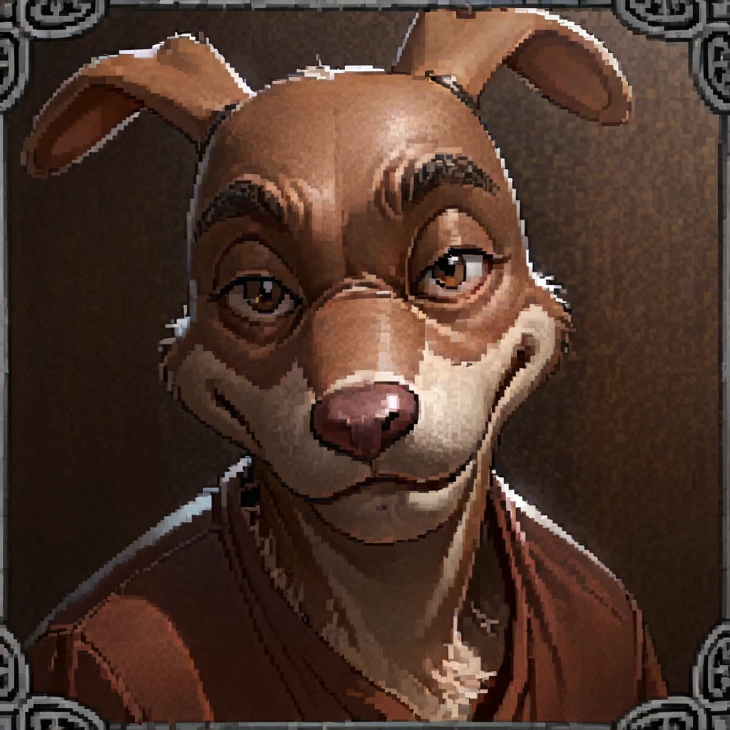 <lora:Illustrious - Dark and Darker Portraits - 2023 - Epoch 8:0.9> dark_and_darker_game_portrait_style, vendor, fantasy portrait, small_border, frame, low_resolution,  <lora:CHARACTER_ROCKO:1> rocko, 1boy, shirt, furry