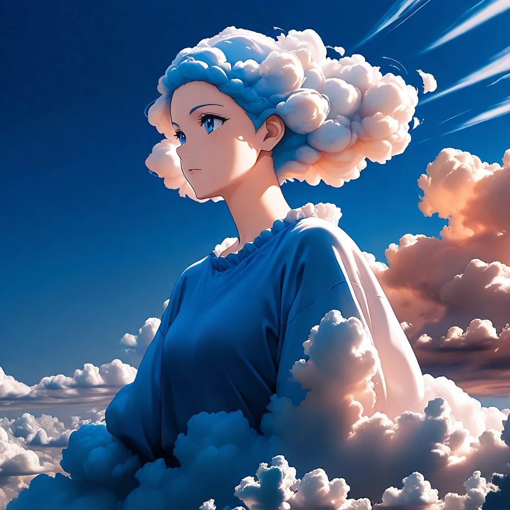 masterpiece, best quality, newest, absurdres, highres,  anime, anime style, Air(Theme), 1girl, livling cloud, cloud hair,