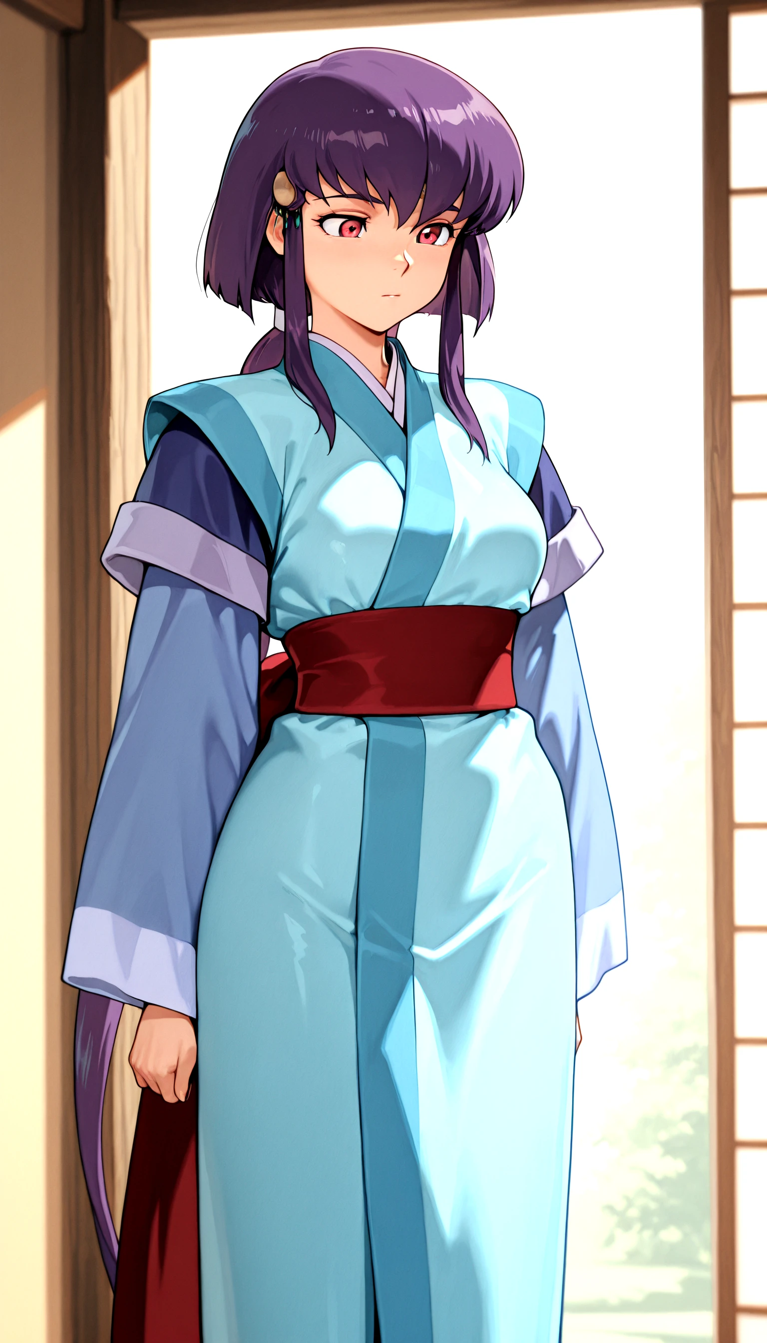 solo <lora:AekaILV9_epoch_11:0.99> masaki_aeka_jurai, blue_kimono, double_sleeves, red_sash,, masterpiece,best quality,absurdres, amazing quality