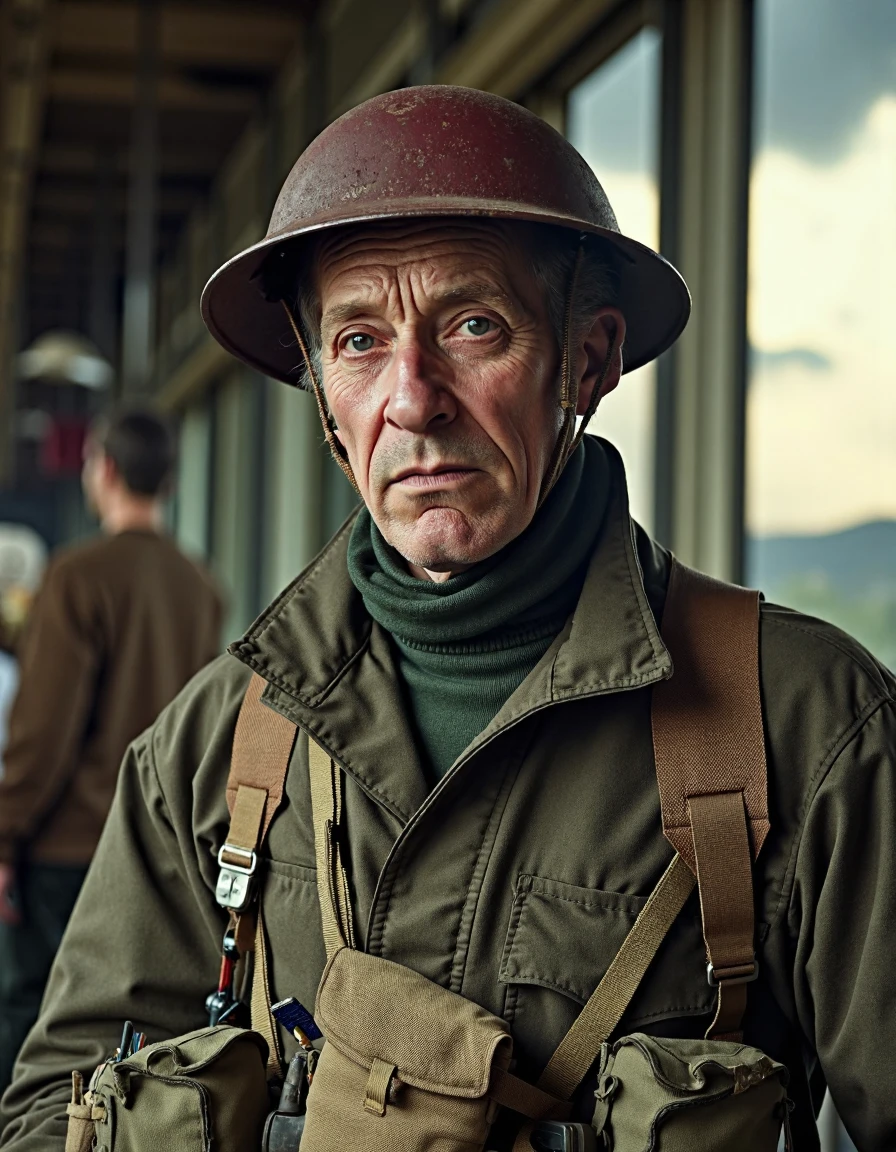 bloody german ww2 soldier steven bestien, in a battlefield background, documentary photography, photojournalism, pulitzer prize winning essay, candid,draganv2 <lora:draganv2-06:0.7 >,