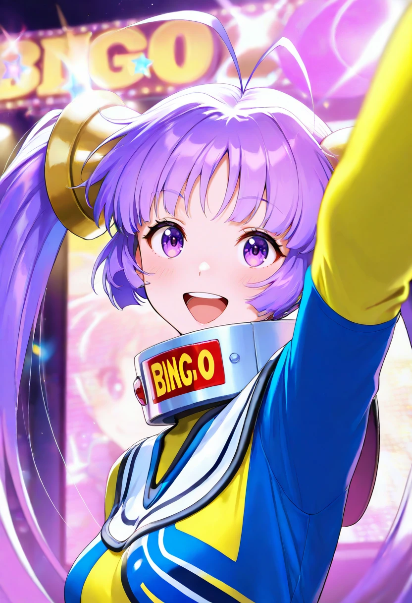 masterpiece,best quality,very aesthetic,highres,absurdres,<lora:CCbinko_ilv1:1>,ccb1nk0,bingo,ahoge,antenna hair,1girl,general,cheering,