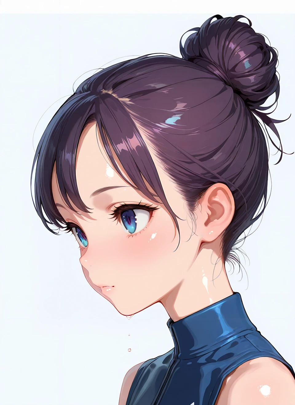 masterpiece,amazing quality,best quality,ultra-detailed,8K,illustration,CG,shiny hair,clear skin,ultra-detailed-eyes,simple background,cute girl, eyelashes <lora:odango_illustrious_V1.0:0.8> single hair bun