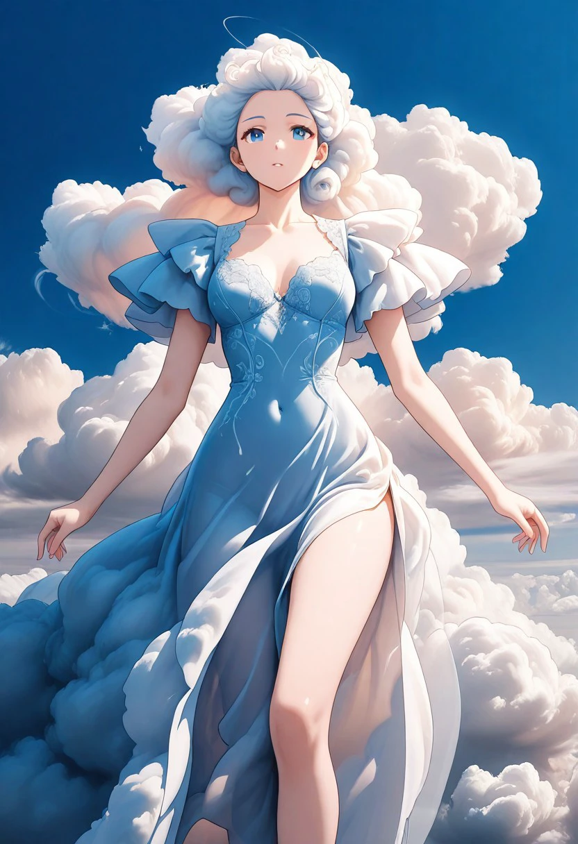 masterpiece, best quality, newest, absurdres, highres,  anime, anime style, Air(Theme), 1girl, livling cloud, cloud hair,