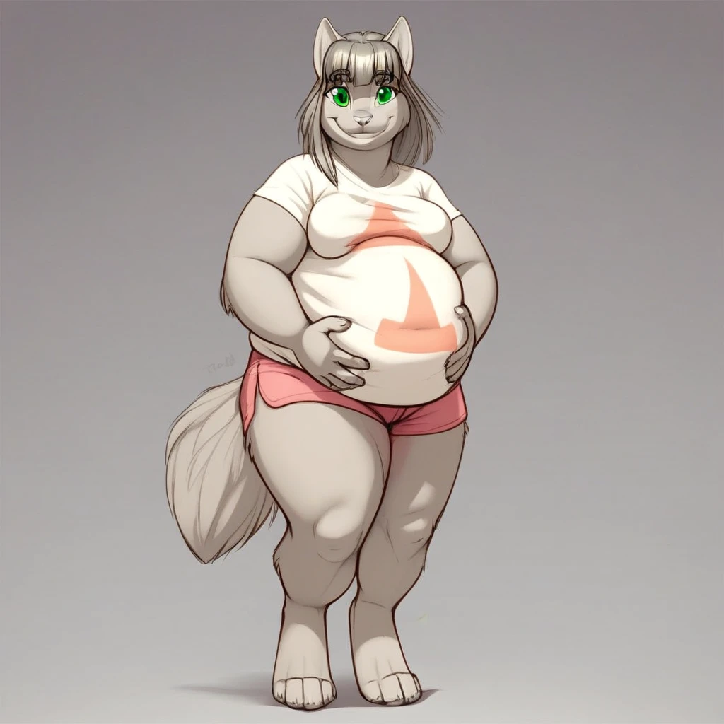 A obese Arctic wolf, gorgeous, beautiful, claws, long messy hair , ,fat arms, fat legs,fullbody,cute ,huge thighs, standing, curvy,huge hips, chubby , male , ,heavy bottom , feminine ,solo, penis, balls