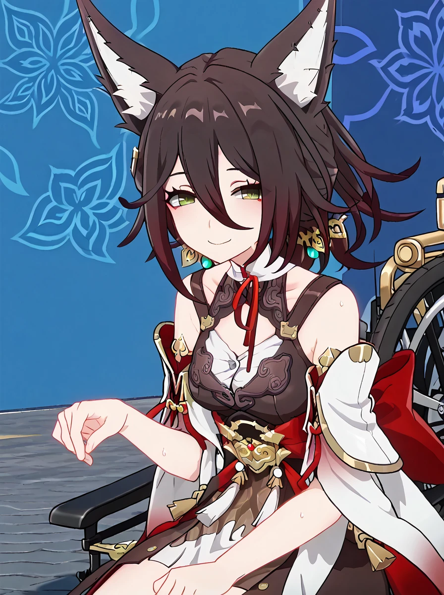 detailed background, shiny skin, posing, rating safe,
<lora:fugue.pony:1>,
tingyun,
wheelchair, sit, nervous smile, half-closed eyes, looking at viewer, sweat, neck cast, neck holder, neck caster,