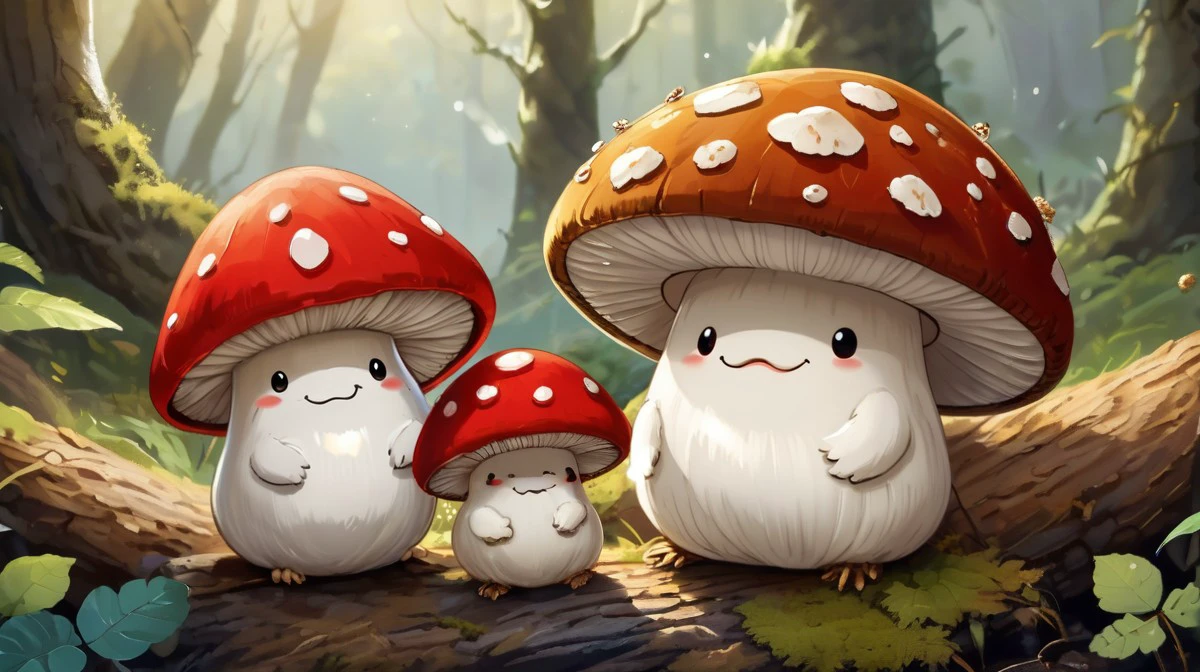 score_9, score_8_up, score_7_up,cute mushroom,1, boletus, brown hat, no legs, no arms, smile, red cap covered in white spot, baby mushroom<lora:cute_mushroom:1>