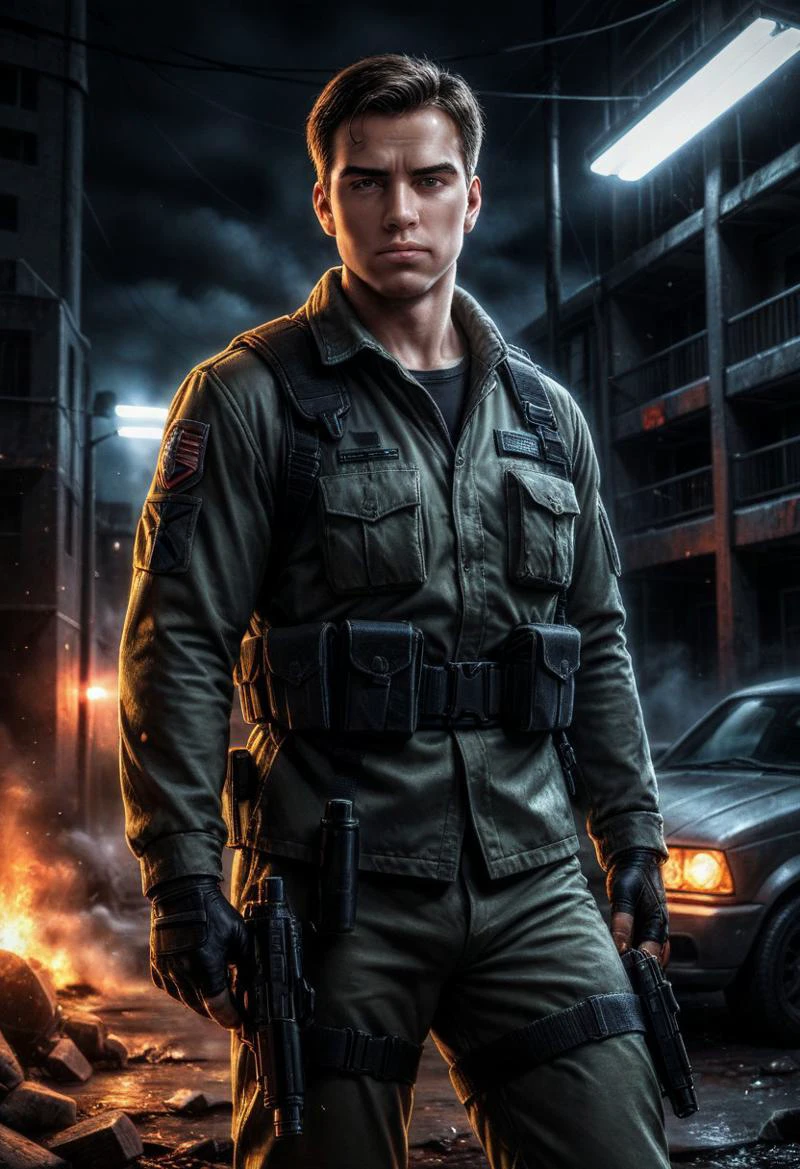 realistic, dark theme, low light, 1boy, solo.
fit body, SFMale, Male soldier