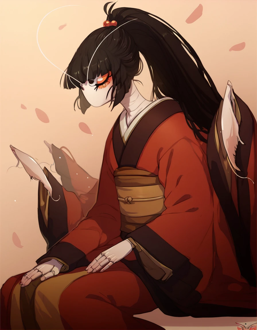 score_9, score_8_up, score_7_up, score_6_up, score_5_up, score_4_up, <lora:nae_mantis:1>, nae_mantis, black hair, long hair, japanese clothes, kimono, ponytail, red kimono, sash, sitting down, park