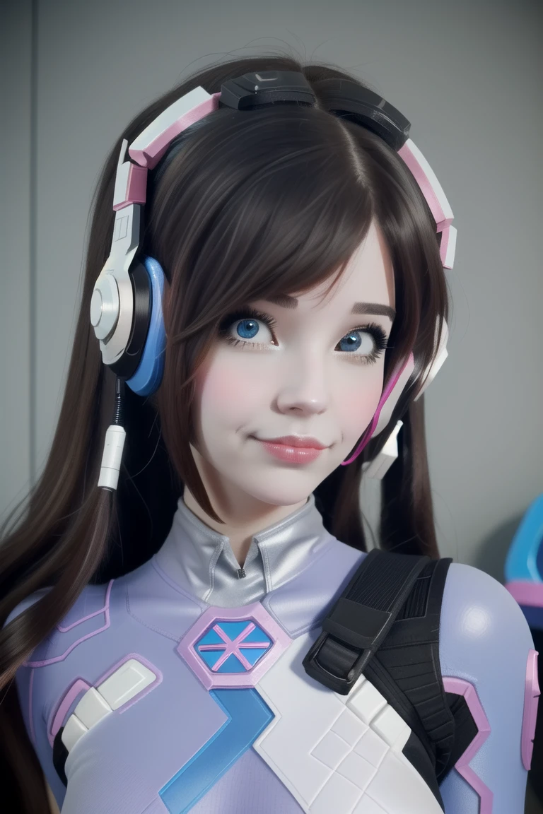 1girl,d.va \(overwatch\),solo,looking at viewer,blue bodysuit,whisker markings