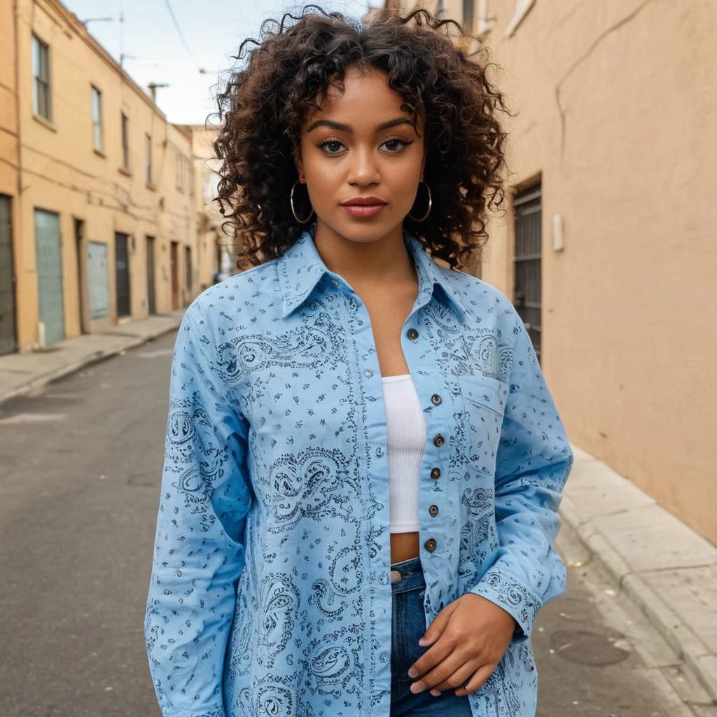 Light blue all-over paisley bandana print shirt v1.0