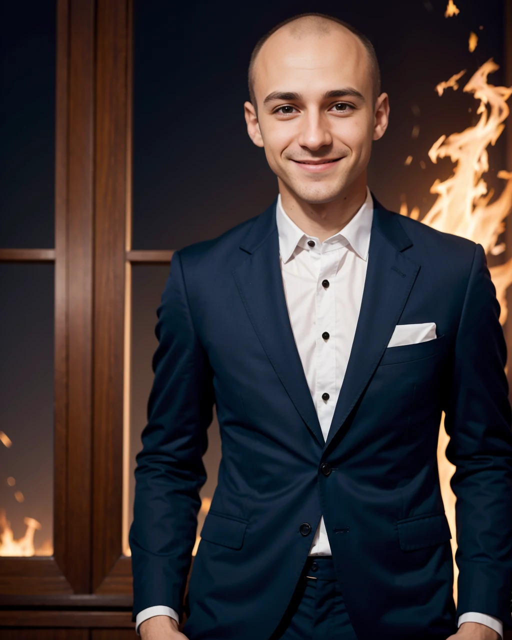 man, newtonGNRC, jaunty luck, smiling, fall suit, fire