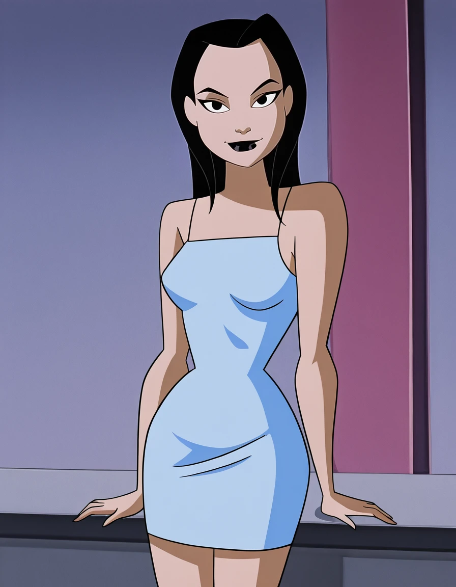 Beautiful, masterpiece, Best quality, very detailed face, moonlight, 2 girls, kiss, perfect body, seductive, pomade, I look at the viewer, wide hips, Medium breasts, black hair with white lines,Long flowing hair, lip shape:ruby, (Body shape:Scales), see-through peignoir,Black peignoir, girl horny, full length, lying on the side, Sexy, Bedroom, Naked