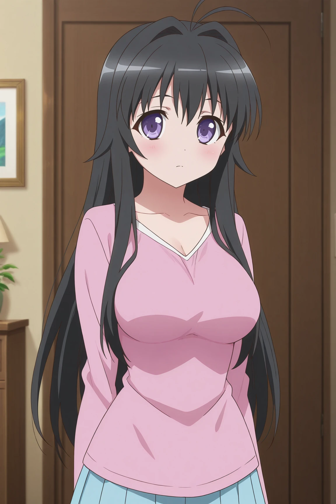 masterpiece, best quality, absurdres, highres, source anime, very aesthetic, BREAK, anime coloring, anime screencap,
<lora:minamoto_chizuru_v1-illustrious:1>,1girl, minamoto chizuru, kanokon, purple eyes, black hair, long hair, large breasts,
BREAK, looking at viewer,
BREAK,