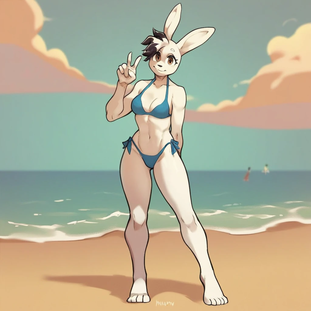 solo, uploaded the e621, detailed female anthro Rabbit, cinematic lighting, standing, smug smile, detailed anthro face, (half-closed eyes), silver Hair, bunny Tail, (Fishnet stockings, choker, wristband), (cyan eyes), looking at the viewer, (small breasts, hips), (rabbit), (beach, sunny day), (white and gray body, two-tone fur), extremely detailed, extremely detailed legs, extremely detailed arms, extremely detailed face, perfectly detailed eyes, perfectly detailed anatomy), perfect lighting, seductive, young girl, young, slender, (view from behind), on all fours, ass focus, (motion lines), hip sway, butt wiggle, anus, detailed pussy, big butt, nude ass, spread pussy,