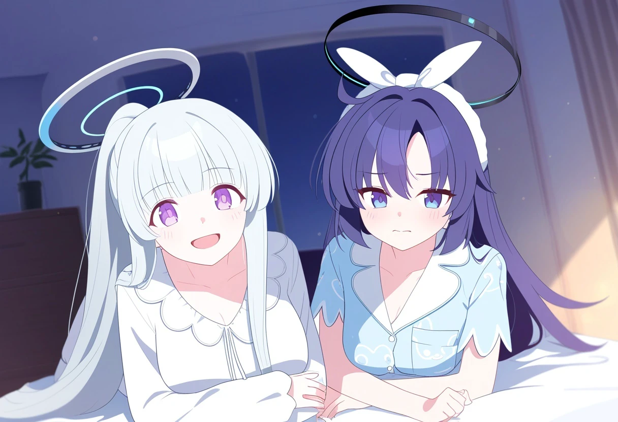2girls, yuuka \(pajamas\) \(blue archive\), noa \(pajamas\) \(blue archive\), looking at viewer, indoors, general
<lora:yuuka_noa_pajamas_noobvpd_v1.2:1>