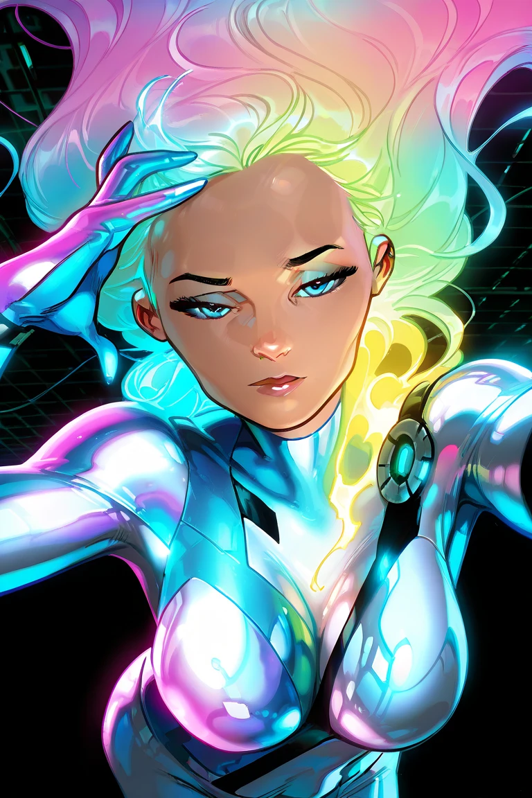NavCab_PS, cinematic, (masterpiece), (best quality), (ultra-detailed), very aesthetic, illustration, perfect composition, absurdres, ultra detailed face, half-closed eyes,
cybernetic, (iridescent bodysuit:1.1), sexy, Expressiveh, , 1girl, looking at viewer, long hair, large breast, RAR, solo, professional image, white hair,
perfect body, narrow room, close-up,
masterpiece, best quality, amazing quality, very aesthetic, absurdres, newest, scenery, 8K