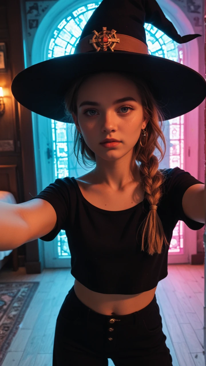 score_9, score_8_up, score_7_up, score_6_up, score_5_up, score_4_up, (((masterpiece))) , (((best quality))) , anime style, 2d, anime Minecraft style, selfie shot angle of an in Neutral Cortavientos, thick Amish (ethereal 1girl, solo:1.3) Hunting, [Mad|Intwined], Hero pose, Asymmetrical Cream Witch Hat, from inside a [Fairy-Tale:Exquisite:9] Neverland, at Dawn, Masterpiece, Disgusting, Hermitpunk, bright neon lighting, blocky, magical, dreamlike, epic composition, ambient illumination, luxurious sharp focus, highly complex