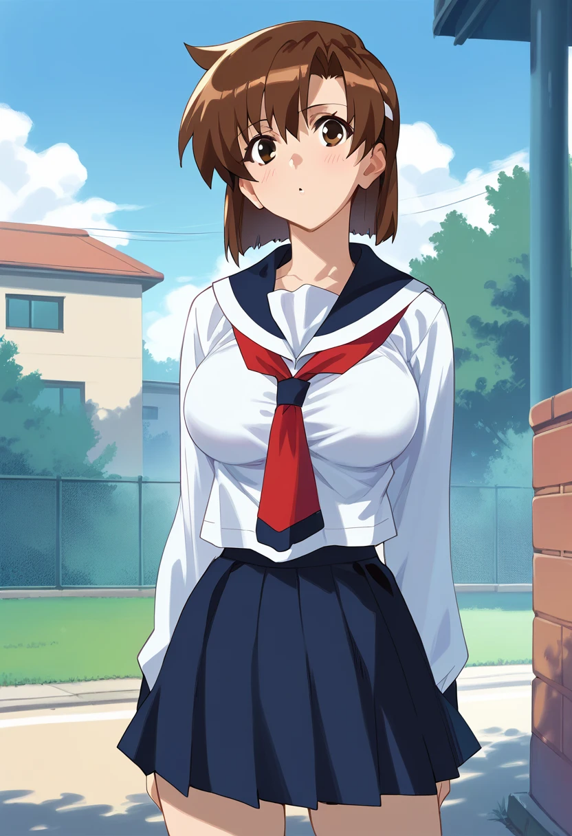 score_9, score_8_up, score_7_up, score_6_up, score_5_up, score_4_up, masterpiece, best quality, BREAK,
1girl, outdoors, <lora:Kojima_Kirie_Girl_Bravo_V2:1> kojimakirie, short hair, brown hair female, large breasts, school uniform, serafuku, skirt,