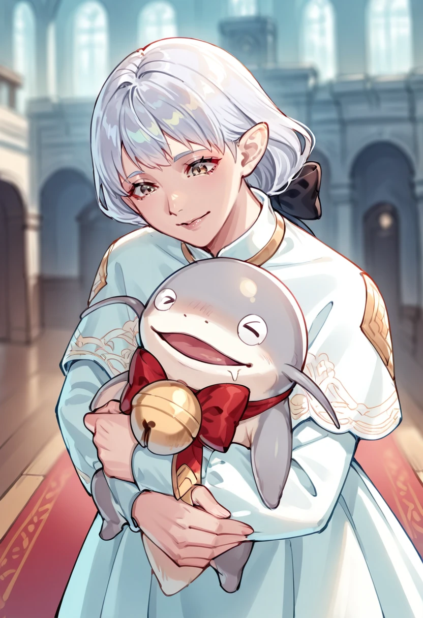 artist:, indoors,mansion,1girl hugging 1other BREAK
<lora:namazuIL4:1>1other,namazu,drooling,no humans,collar,bell,hug,
<lora:amelustiousv2:0.6>ameliance,mature female,bow,white hair,brown eyes,bangs. Ameliance hugging a namazu. ameliancedress,capelet, looking down masterpiece, best quality, good quality, newest, very awa, absurdres, highres, <lora:spo_sdxl_10ep_4k-data_lora_webui:0.7>,