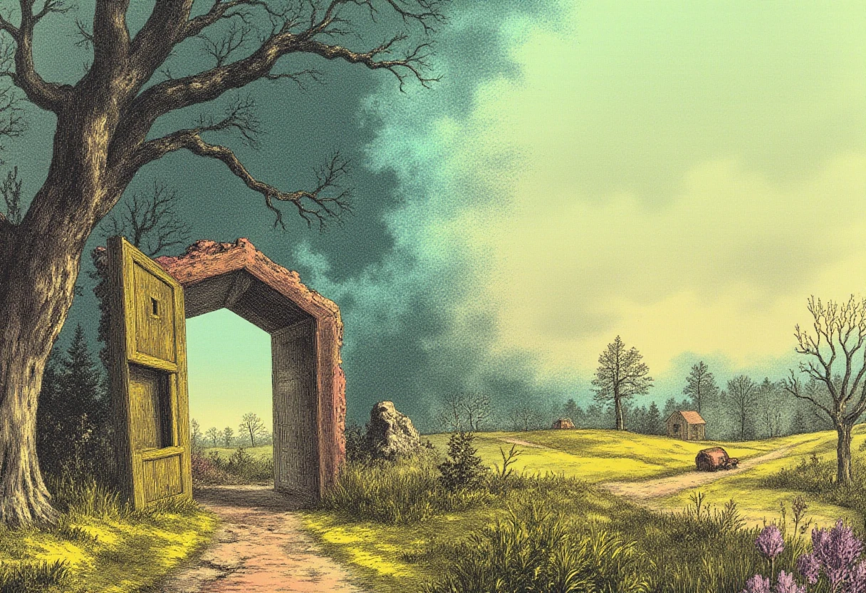 in the style of ff-ve, a portal to another world in a meadow
<lora:Vic_Etch_style:1>