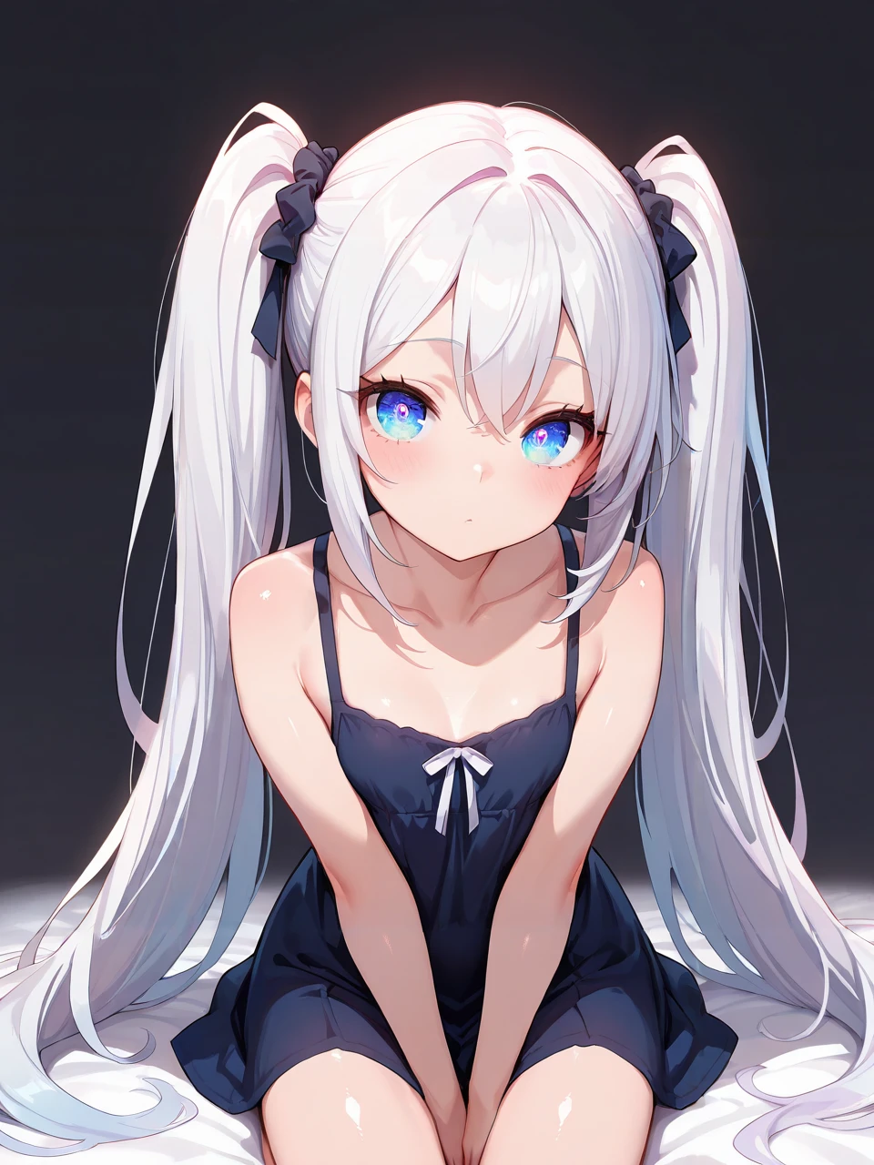 masterpiece,amazing quality,best quality,ultra-detailed,8K,illustration,CG,shiny hair,clear skin,ultra-detailed-eyes,simple background,cute girl, eyelashes <lora:long twintail_illustrious_V1.0:1> twintails, very long hair