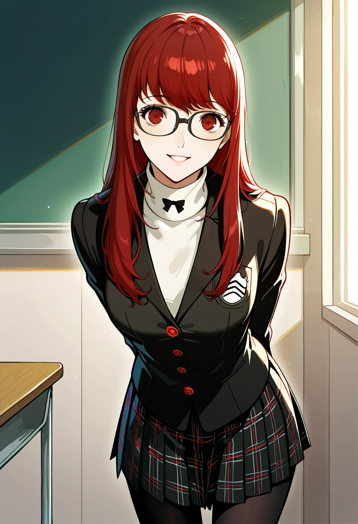 Anime girl with red hair and glasses standing in a room - SeaArt AI