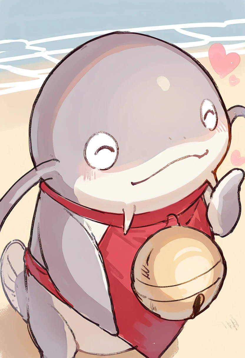 artist:, outdoors,beach,1other,namazu,collar,bell,red bib, blowing kiss, <lora:namazuIL4:1> masterpiece, best quality, good quality, newest, very awa, absurdres, highres, <lora:spo_sdxl_10ep_4k-data_lora_webui:0.7>,