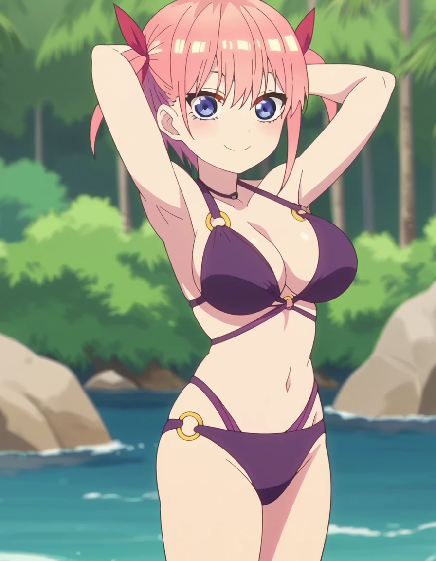 (Perfect body),Best Quality,(8K Portrait),(Official art)、((NSFW))、(((Lori)))、((Short stature))、(((Brown skin)))、Police Hat、((smirk grin))、embarrassed from、1girl in,(blush),Putting finger on lip、(Sweat),(((flat chest)))、(thick thighs)、(big butts)、((Pink hair))、(Short hair)、(((Wavy Hair)))、(((Gold Bikini)))、 (yellow eyes)、Hands behind the head、Armpits、spreading legs、kneeking、Cowboy Shot、in poolside、From the front、